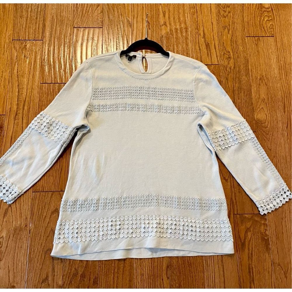 Talbots Pale Blue Crochet-Trim Crewneck Pullover
